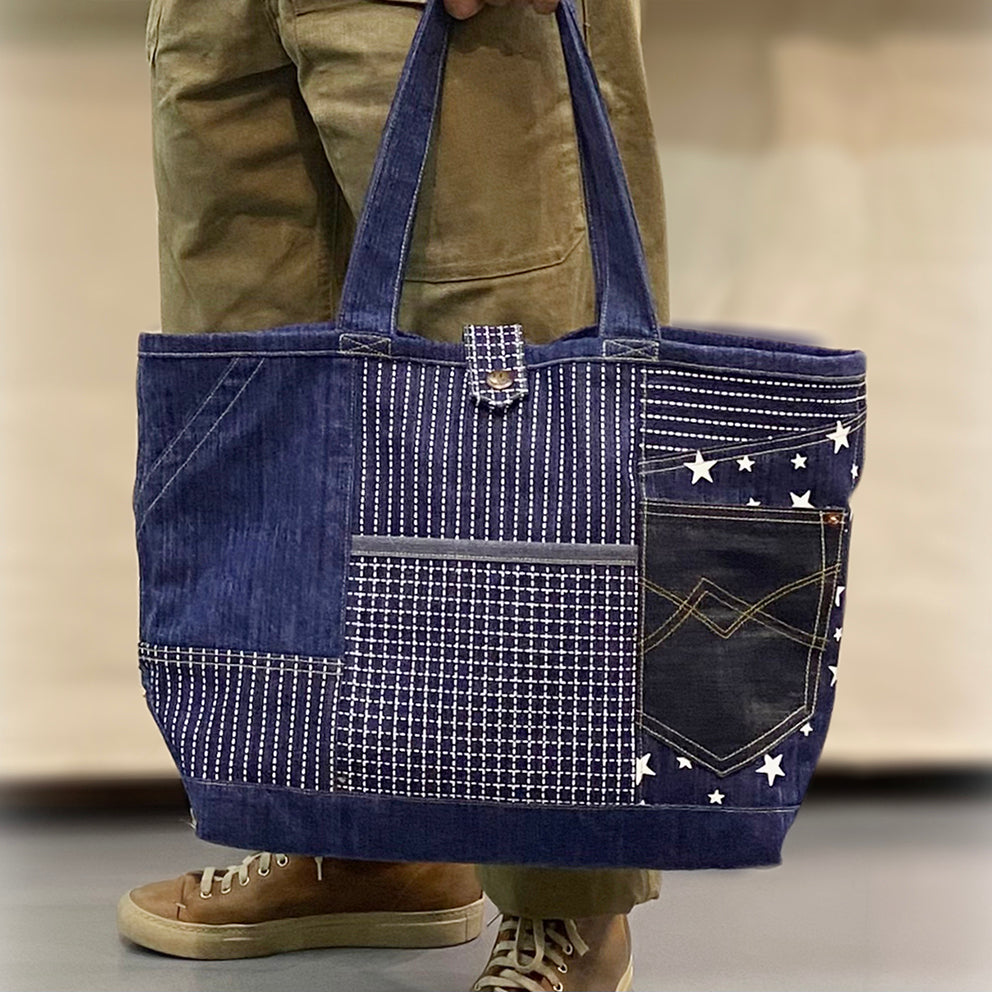 BZEN TOTE20-11CBI ASSORTED DENIM COLOR BLOCK TOTE BAG-12OZ