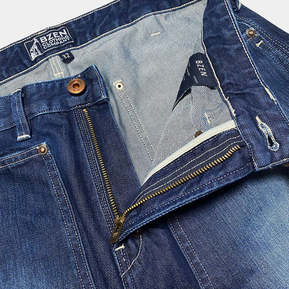 21oz Selvedge Denim Slim Tapered Jeans - Superblack (Fades To Grey)  (BS69xSOP420) Tag 28, Cut to 33.0''