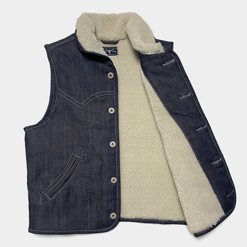 BZEN M.3203RR IDAHO-R18 REGULAR FIT COMFORT STRETCH INDIGO DENIM 2 POCKET  SHERPA LINED VEST-12OZ-HRH INDIGO