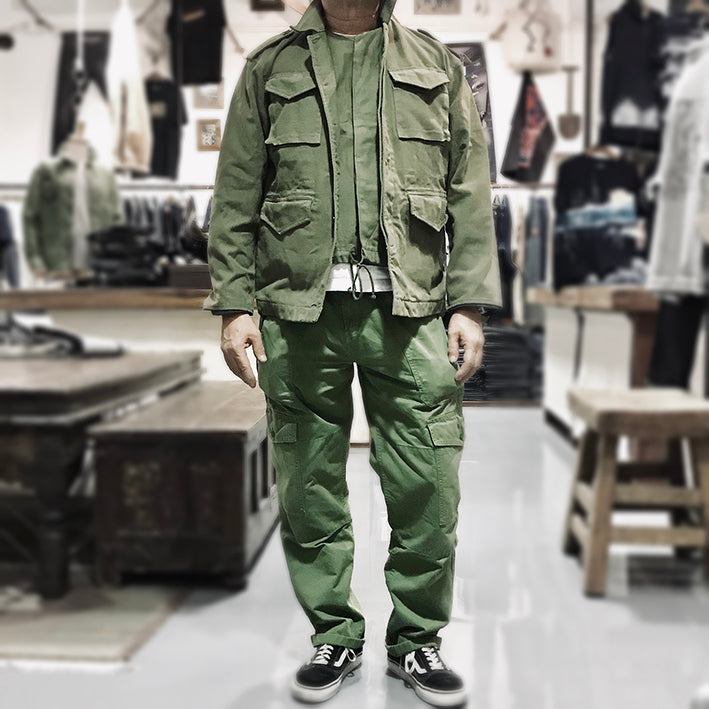 Bzen 4 Pocket Military Style Lined Jacket- Military Green