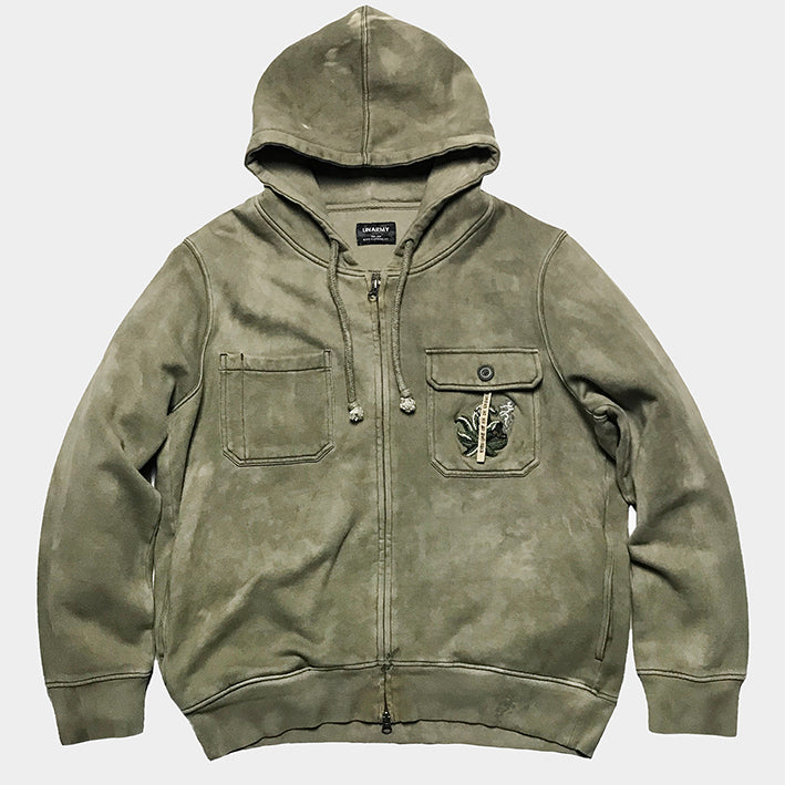 Bzen Mens Zip Up Hoodie Vegetable Dyed-Happy Marijuana Leaf