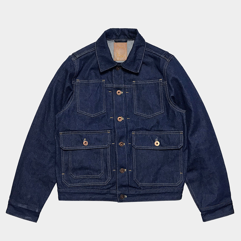 Bzen M.3157 Mens 7 Pocket Buckle Back Denim Jacket- Raw