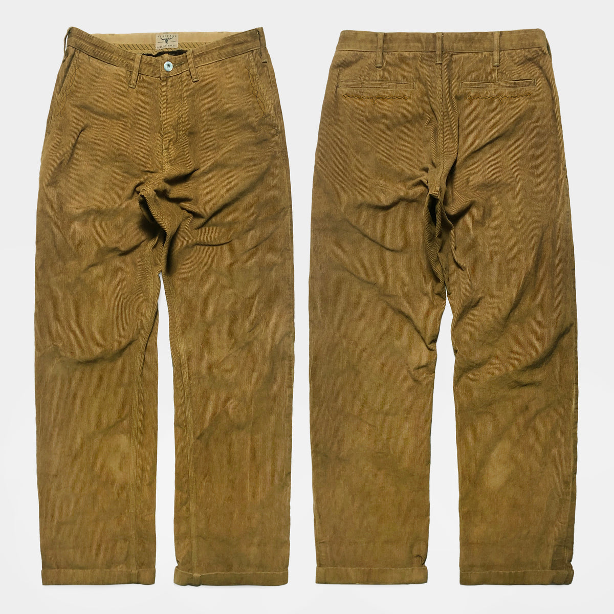 BZEN M.1028 1848.HARRY REGULAR STRAIGHT 5 POCKET FLAT FRONT VEGGIE DYED  CORDUROY CHINO-11W-E0 CARAMEL