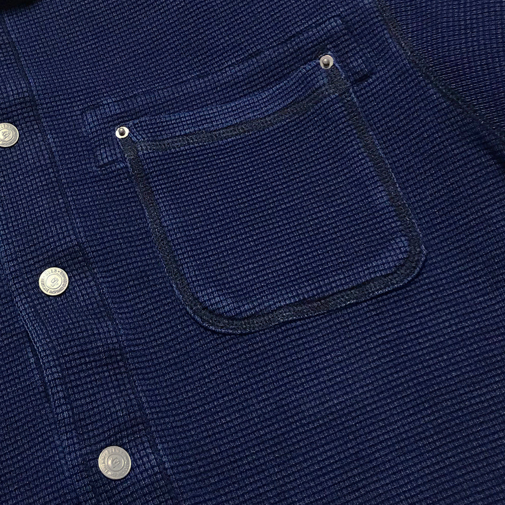 BZEN BLU BLU - M.3408 OSHAN REGULAR FIT WAFFLE INDIGO KNIT SHIRT-250GSM-E2  MIDNIGHT BLUE