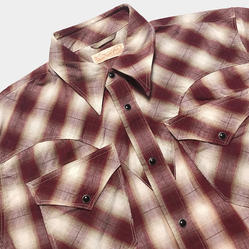 DDL 323R-DEL TORO 'V' REGULAR FIT 2 POCKET SHORT SLEEVE WESTERN OMBRE PLAID SHIRT-E0 RED