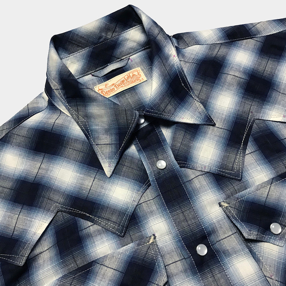 DDL 323R-DEL TORO SWT REGULAR FIT 2 POCKET SHORT SLEEVE WESTERN OMBRE PLAID SHIRT-E0 BLUE
