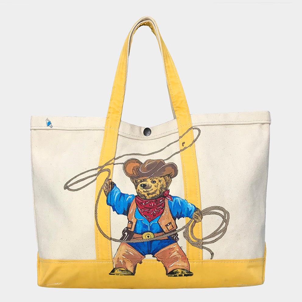 BZEN LLB HANDPAINTED TEDDY CANVAS TOTE BAG 24OZ COWBOY NATURAL