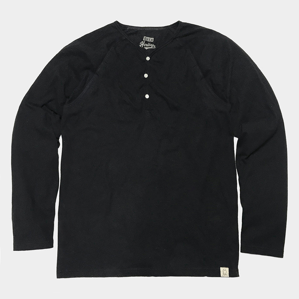 BZEN REGULAR FIT LONG SLEEVE BUTTON HENLEY NEPPY JERSEY-195GSM-E0 BLACK